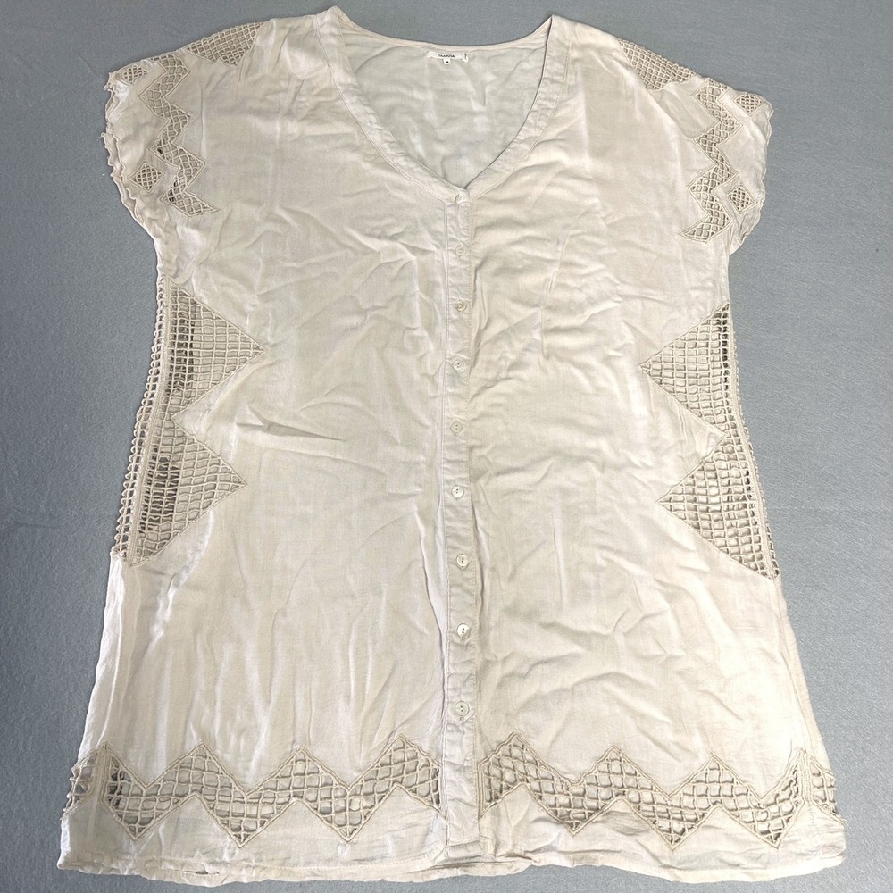 Tularosa Revolve Crochet Shift Dress Boho Western Festival Button Front Beige